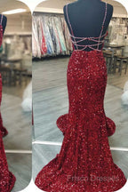 Royal Blue Sequin Beaded Mermaid Formal Prom Dress Spaghetti Straps