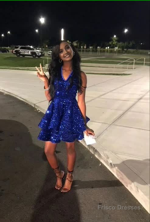 Royal Blue Sequins A Line Homecoming Dress Short Formal Dresses Secondary image