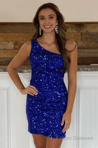 Royal Blue Sequins Tight Short Hoco Dress