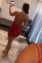 Royal Blue Tight Sequins Backless Homecoming Dress