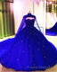 Royal Blue Tulle Ball Gown Formal Prom Dress With Cape