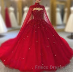 Royal Blue Tulle Ball Gown Formal Prom Dress With Cape