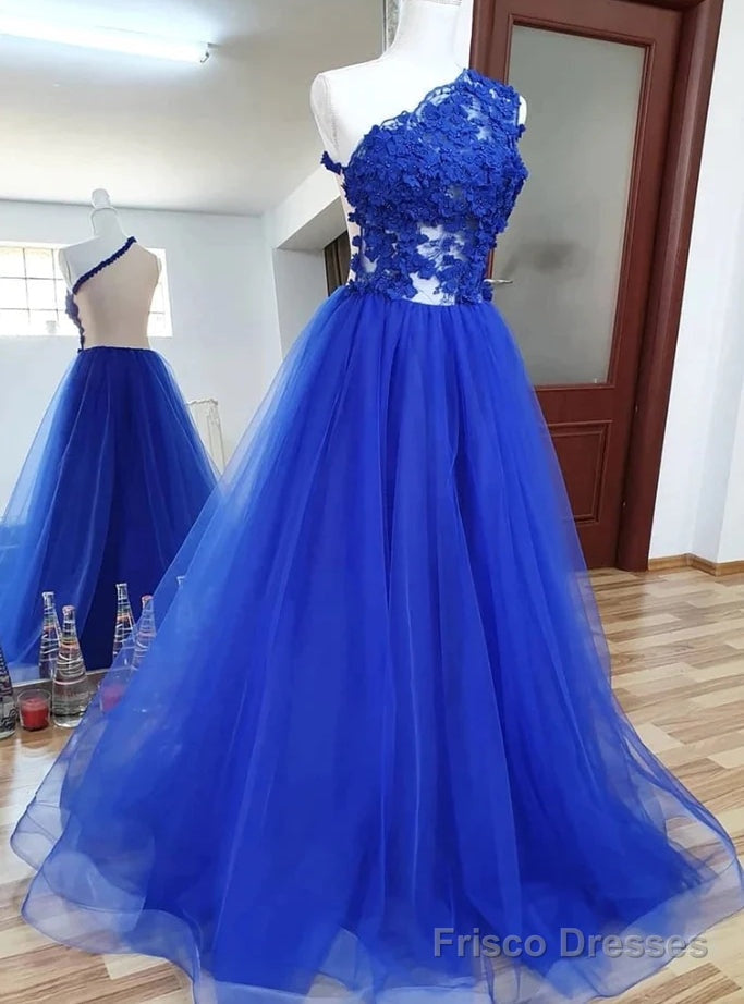 Royal Blue Tulle One Shoulder Appliques Prom Dress Main image