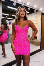 Royal Blue V Neck Bodycon Homecoming Dresses with Sequins Appliques