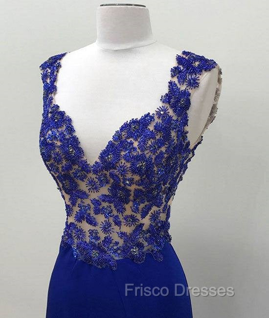 Royal Blue V Neck Mermaid Long Formal Prom Dress, Blue Formal Dress Secondary image