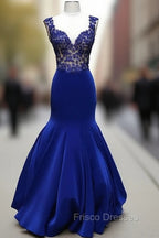 Royal Blue V Neck Mermaid Long Formal Prom Dress, Blue Formal Dress