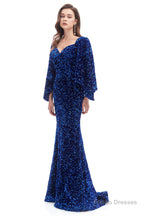 V-Neck Sequins Mermaid Prom Dresses with Sleeves