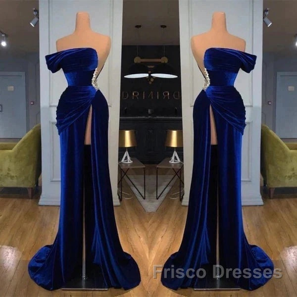 Royal Blue Velvet Trumpet Mermaid Formal Prom Dress With Slit Secondary image