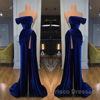 Royal Blue Velvet Trumpet Mermaid Formal Prom Dress With Slit