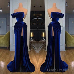 Royal Blue Velvet Trumpet Mermaid Prom Dress With Slit
