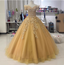 Royal Champagne Gold Off-The-Shoulder Beaded Embroidered Tulle Long Prom Dress Evening Dress