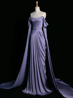 Royal Purple A-Line Off Shoulder Satin Long Prom Dress Formal Evening Dress