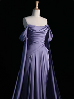 Royal Purple A-Line Off Shoulder Satin Long Prom Dress Formal Evening Dress