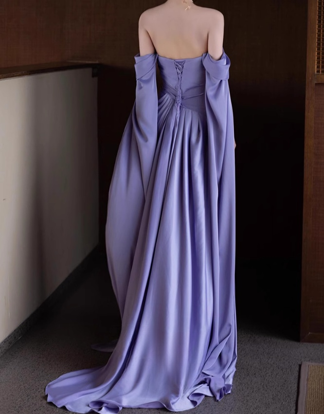 Royal Purple A-Line Off Shoulder Satin Long Prom Dress Formal Evening Dress