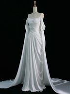 Royal Purple A-Line Off Shoulder Satin Long Prom Dress Formal Evening Dress