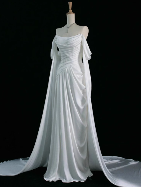 Royal Purple A-Line Off Shoulder Satin Long Prom Dress Formal Evening Dress