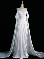 Royal Purple A-Line Off Shoulder Satin Long Prom Dress Formal Evening Dress