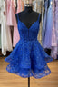 Royal Blue Appliques Short Ruffles Princess Dress