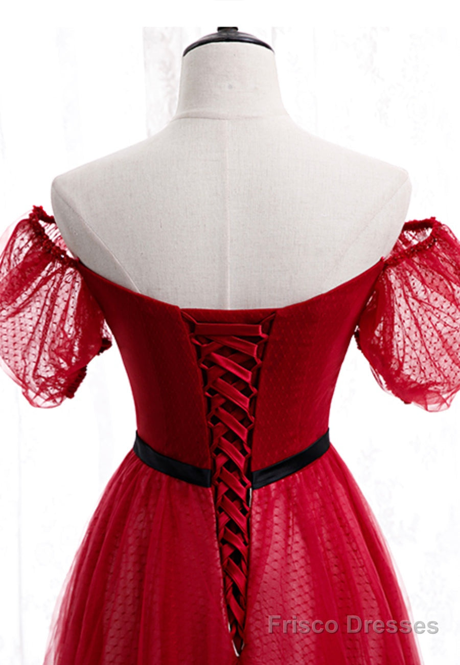 Red Tulle Long Prom Dresses, A-Line Off the Shoulder Evening Dresses Secondary image