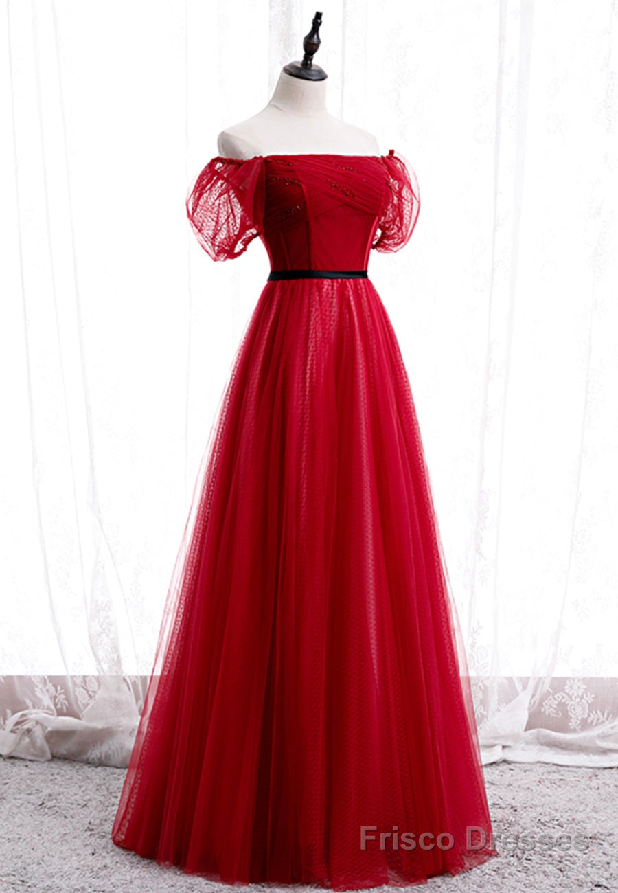 Red Tulle Long Prom Dresses, A-Line Off the Shoulder Evening Dresses Main image