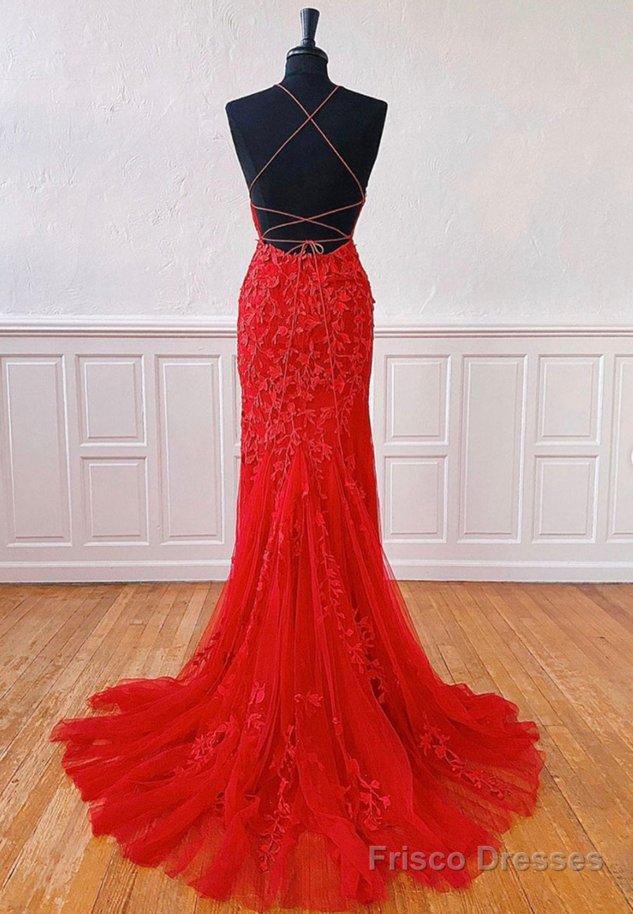 Red Lace Long Prom Dresses, Mermaid Evening Dresses Secondary image