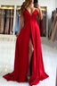 Ruby Red Chic High Split Court Train Long Evening Dress