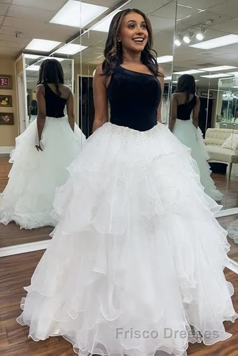 Ruffle One Shoulder Royal Blue Velvet Top Long Formal Prom Dress Secondary image