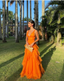 Ruffles Orange Long Prom Dresses V Neck Wedding Guest Dress
