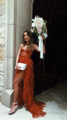 Rust Red Sweetheart High Low Tiered Formal Prom Dress