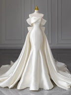 Elegant Ivory Wedding Dresses with Detachable Train Mermaid Bridal Gowns