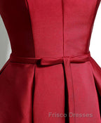 Simple Burgundy Satin V Neck Short Formal Prom Dress, Evening Dress