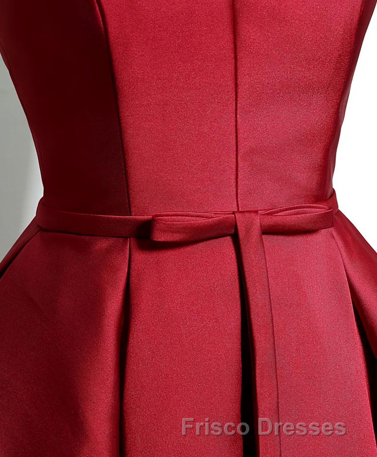 Simple Burgundy Satin V Neck Short Formal Prom Dress, Evening Dress