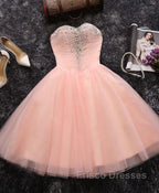 Pink A Line Sweetheart Neck Short Formal Prom Dress, Homecoming Dress