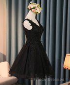 Black V Neck Lace Short Formal Prom Dress, Homecoming Dress, Homecoming Dress