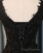 Black V Neck Lace Short Formal Prom Dress, Homecoming Dress, Homecoming Dress