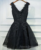 Black V Neck Lace Short Formal Prom Dress, Homecoming Dress, Homecoming Dress