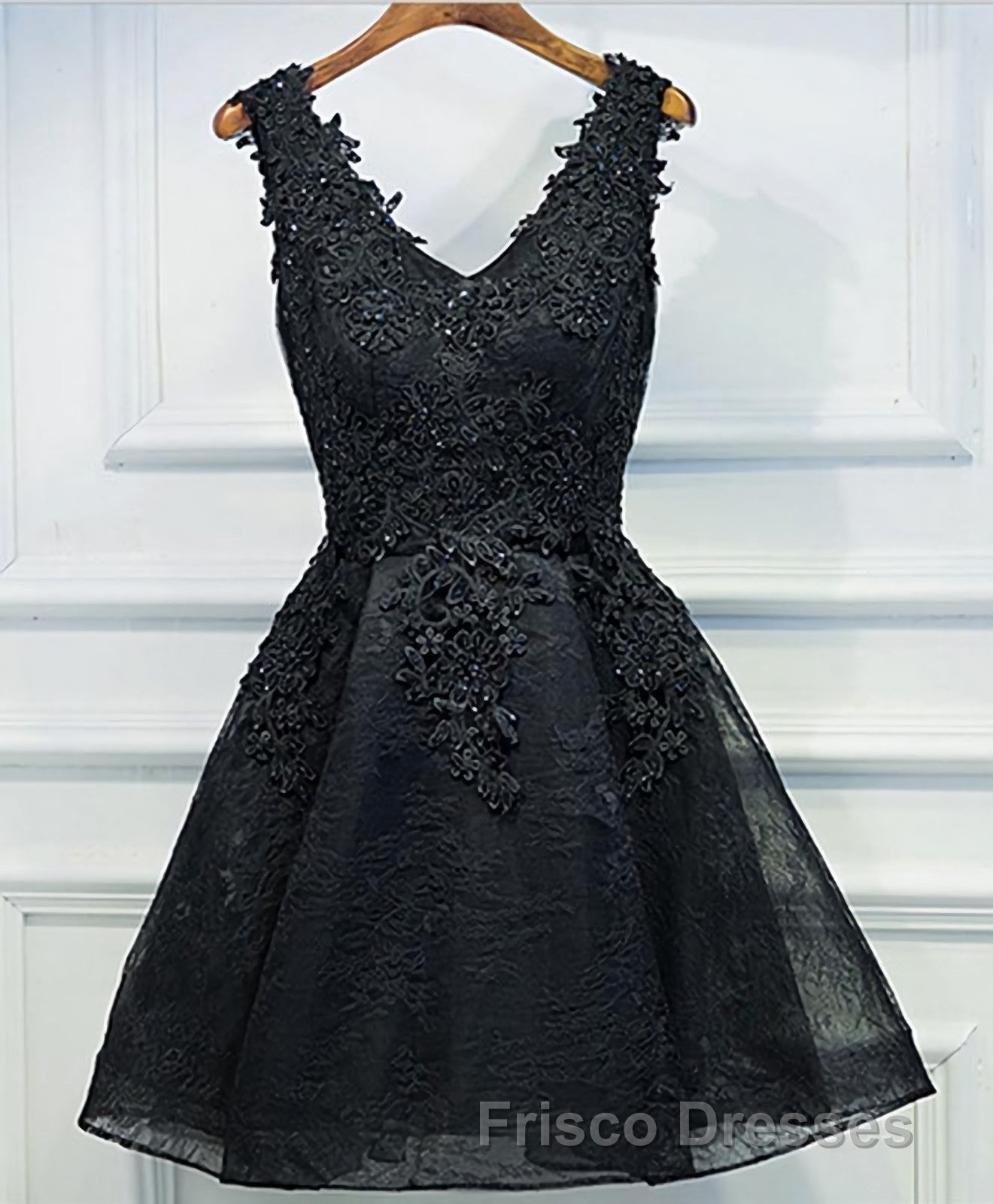 Black V Neck Lace Short Formal Prom Dress, Homecoming Dress, Homecoming Dress