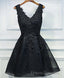 Black V Neck Lace Short Formal Prom Dress, Homecoming Dress, Homecoming Dress