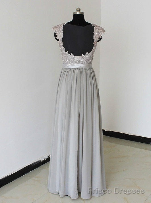 Elegant A-Line Chiffon Silver Long Bridesmaid Dress with Lace Appliques Secondary image