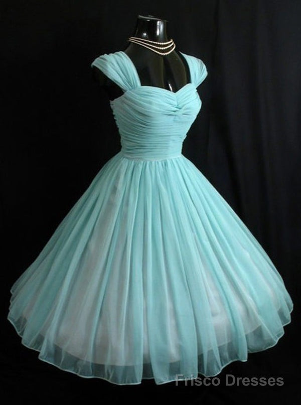 Vintage Sky Blue Chiffon Cap Sleeve Homecoming Dress