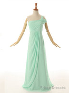A-Line One Shoulder Floor Length Mint Green Bridesmaid Dress