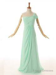 A-Line One Shoulder Floor Length Mint Green Bridesmaid Dress