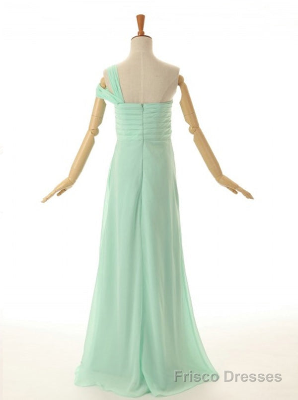 A-Line One Shoulder Floor Length Mint Green Bridesmaid Dress Main image