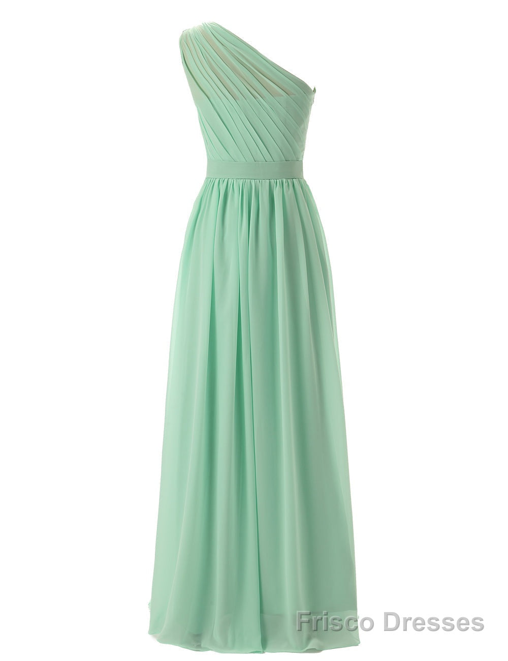 Simple A-Line Chiffon Ruched Mint Green Long Bridesmaid Dress Main image