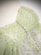 Sage A-Line Off The Shoulder Glittering Tulle Sequins Long Formal Prom Dress Sweet 16 Dress