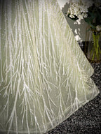 Sage A-Line Off The Shoulder Glittering Tulle Sequins Long Formal Prom Dress Sweet 16 Dress