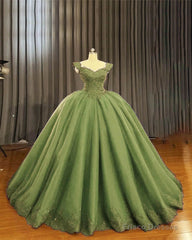 Sage Ball Gown Appliques Tulle Dress