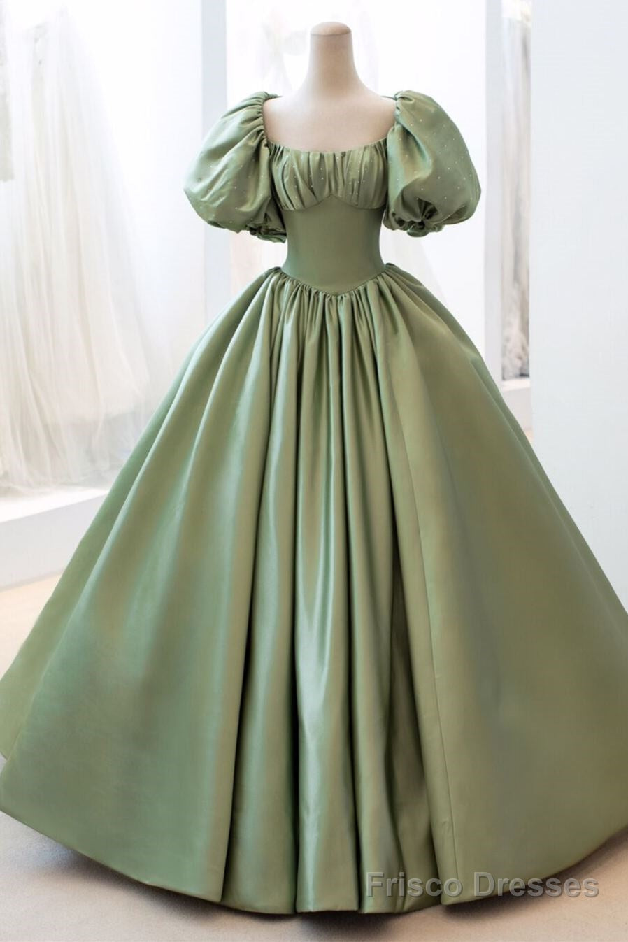 Sage Green Ball Gown Short Bell Sleeves Prom Dress Long Main image