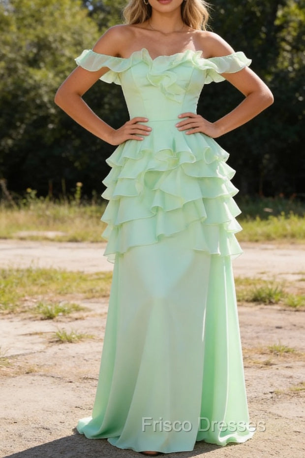 Sage Green Bridesmaid Dress Corset Ruffled Long Bridesmaid Dress Main image