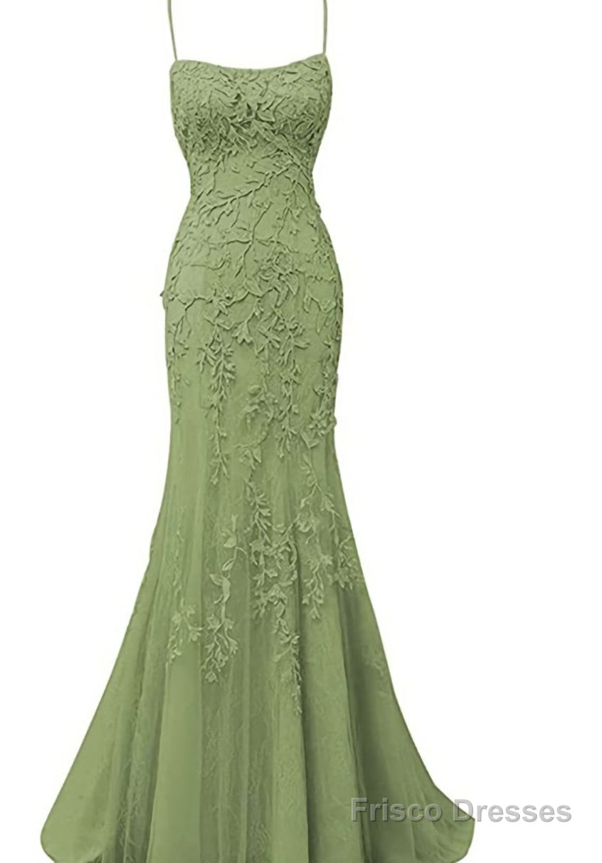 Sage Green Lace Appliques Dresses Long Prom Dress Mermaid Spaghetti Straps Evening Dress Secondary image